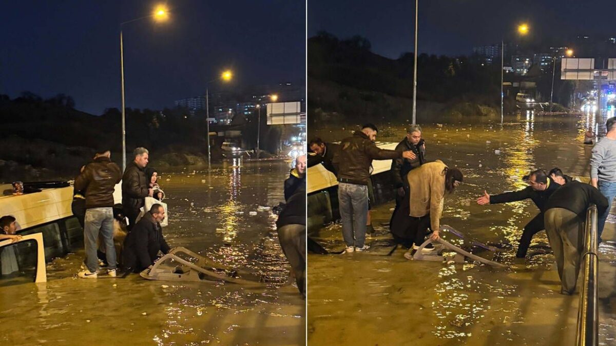Aydın’da minibüsteki yolcular suya gömüldü Aydın’da minibüsteki yolcular suya gömüldü